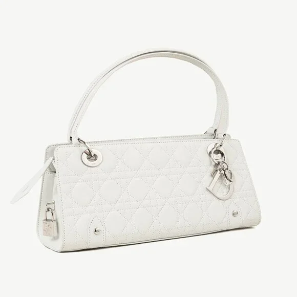 Christian Dior Lady Dior East-West White Leather Double Handle Bag - Picture 2 of 14